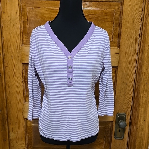 Chaps Tops - Chaps Fitted Purple Blouse with 3/4 Sleeves L